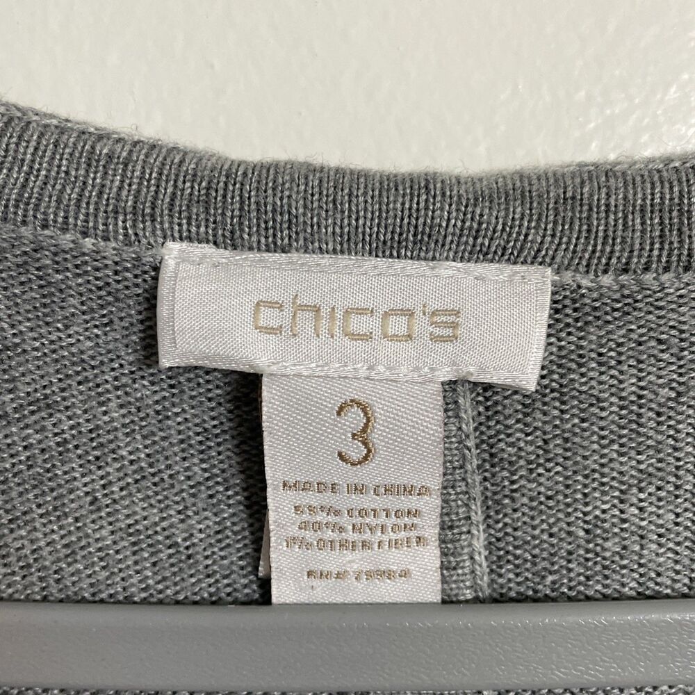 Chicos Women's Gray Cotton Blend Open Front Cardigan Hoodie Sweater Pockets Sz 3 - Picture 4 of 7